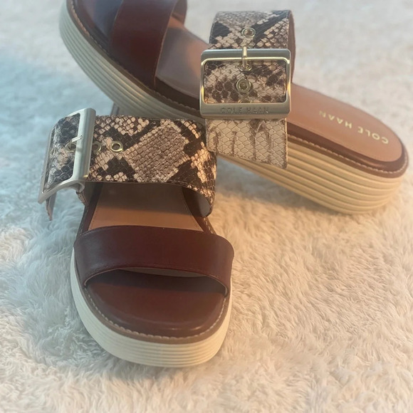 NWT Cole Haan Sz 7.5 Sand Dollar Snake Print Leather Grand Platform Sandals - Picture 12 of 16